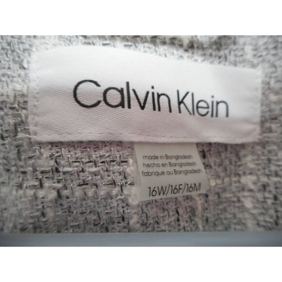 NWOT Calvin Klein Open Front Topper Jacket Size 16W Long Blazer Grey Check Lined - Picture 2 of 6